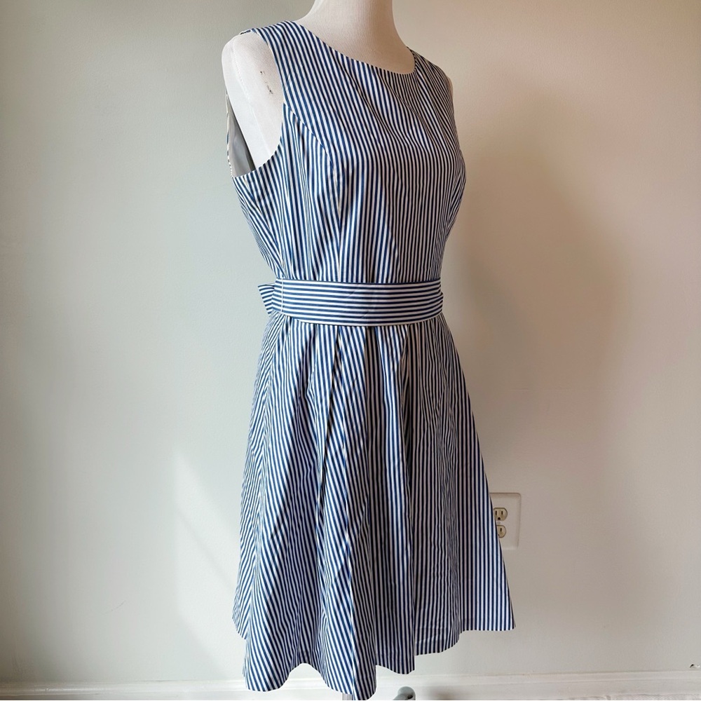 Pappagallo Blue White Fit & Flare Sleeveless Dress Nautical Preppy, size Medium - Picture 2 of 16